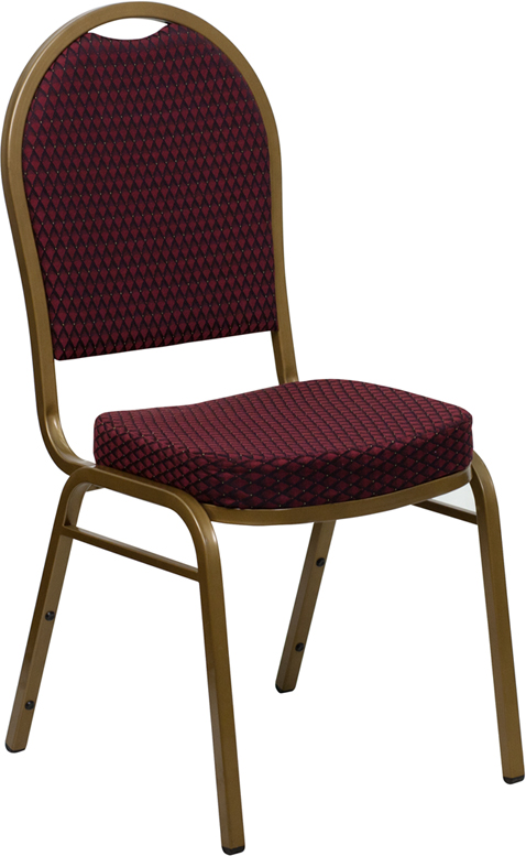 Banquet Stacking Chair Dome Back w Burgundy Patterned Fabric 2.5